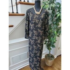 Style & Co. Black Floral Polyester Long Sleeve Scoop Neck Long Maxi Dress